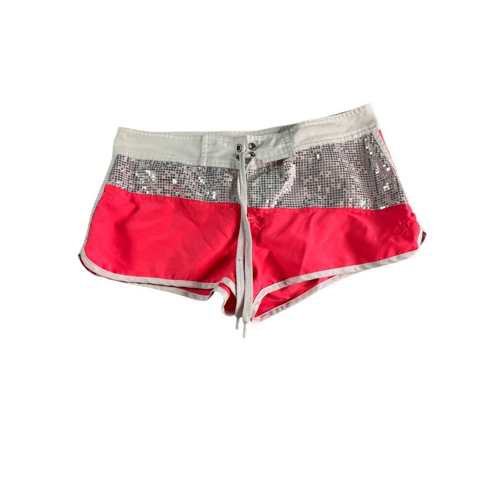 OP Ocean Pacific Neon Pink Sequin Drawstring Shorts Size S (3-5) Y2K
